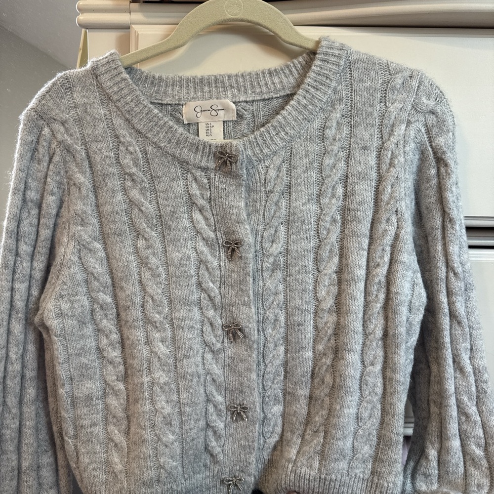 Jessica Simpson Light Gray Cable Knit Cardigan
